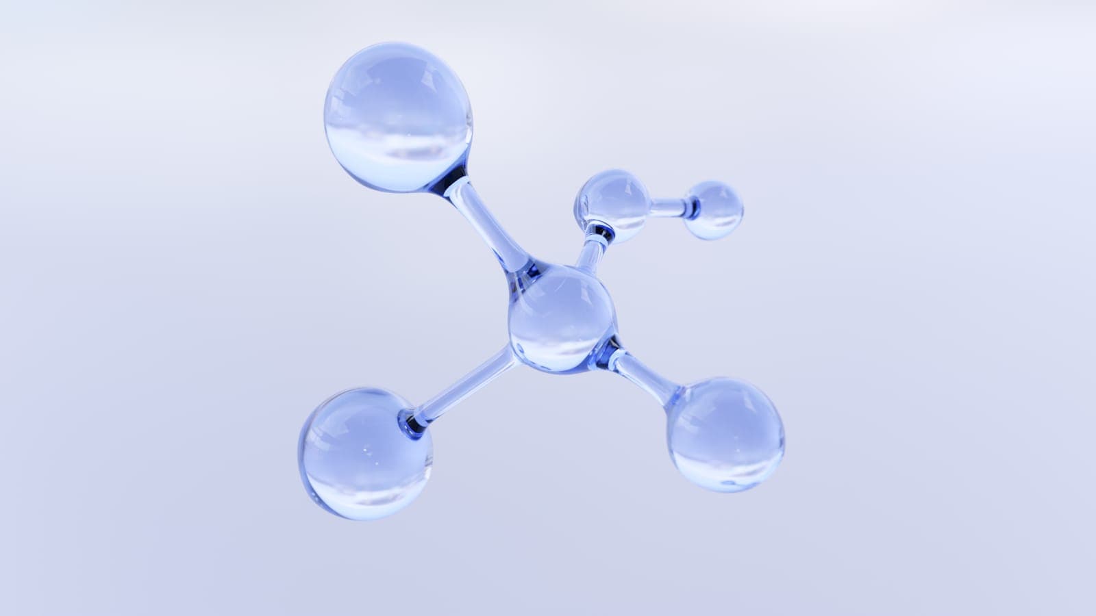 3D rendered molecular structure in cool blue, representing hyaluronic acid — the water-holding molecule that hyaluronidase breaks down